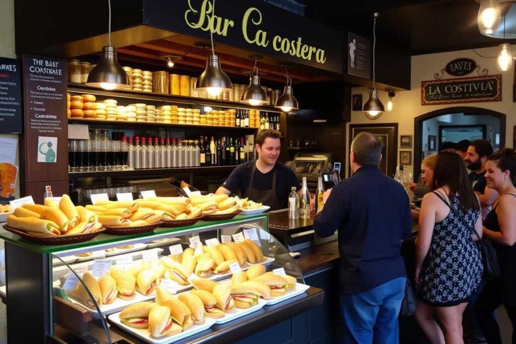 Barra del Bar La Costera con variedad de tapas y bocadillos tradicionales Barra del Bar La Costera con variedad de tapas y bocadillos tradicionales