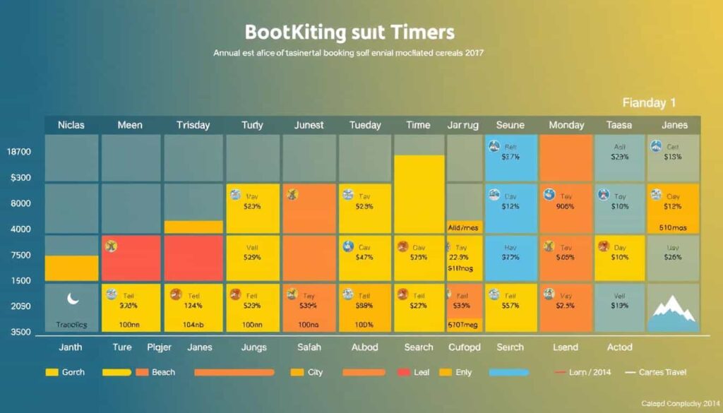 Calendario anual mostrando las mejores temporadas para encontrar ofertas de viajes por internet