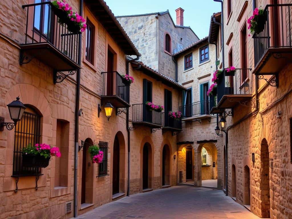 Calle Real de Pedraza con sus casas tradicionales y balcones de forja