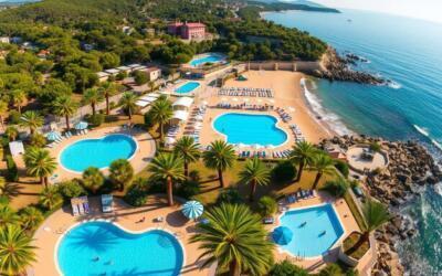 Camping Las Dunas en la Costa Brava con sus piscinas y acceso directo a la playa