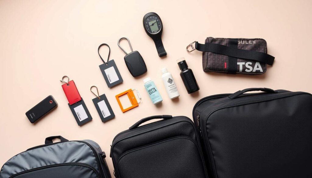 Conjunto de accesorios para maletas de equipaje incluyendo organizadores, etiquetas y candados TSA
