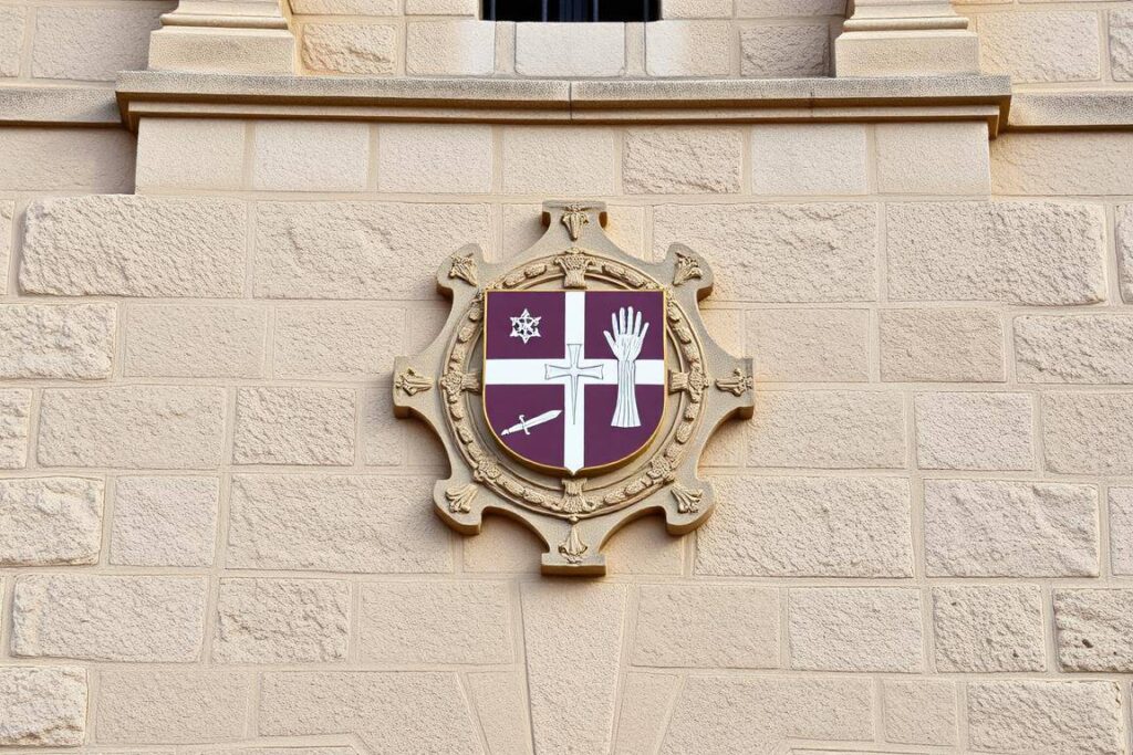 Fachada de la Casa de la Inquisición con su escudo característico