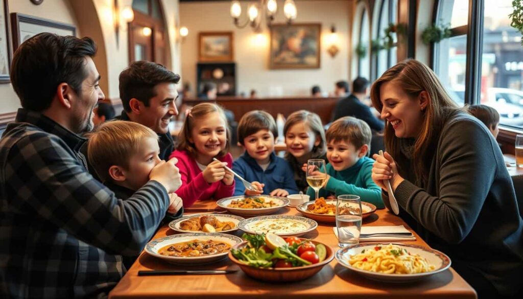 Familia disfrutando de una comida en un restaurante de Burgos