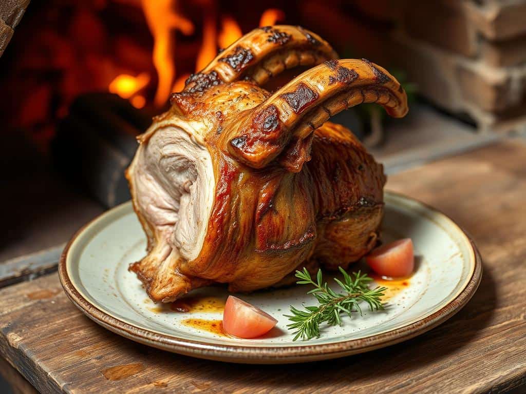 Lechazo asado al horno de leña, plato emblemático de los mejores restaurantes de Burgos