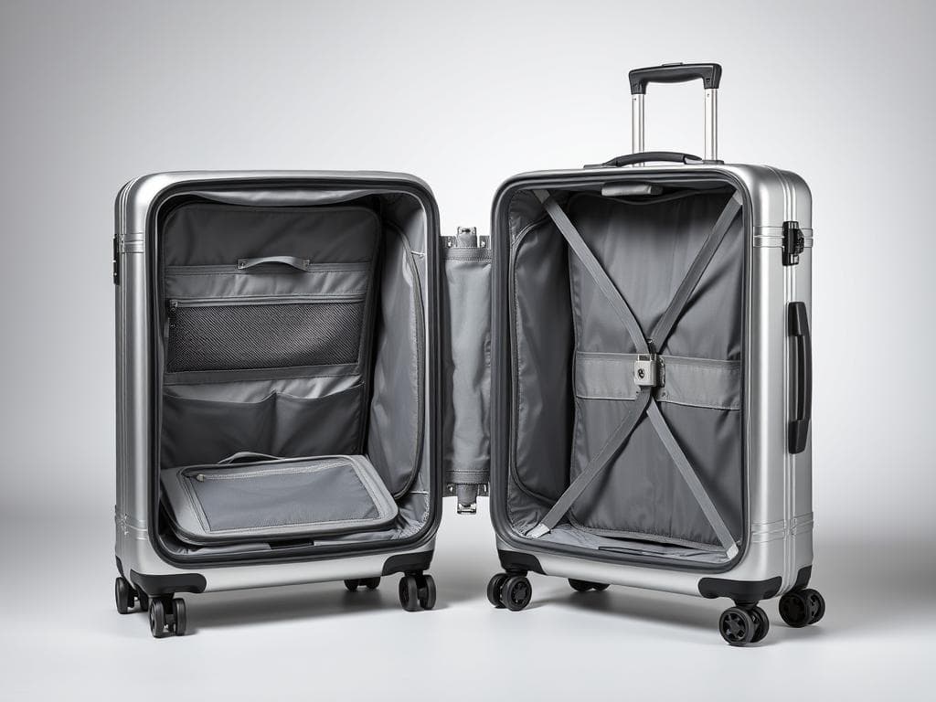 Maleta Delsey Paris Air Armour plateada mostrando su ligereza y sistema de organización para viajes en avión