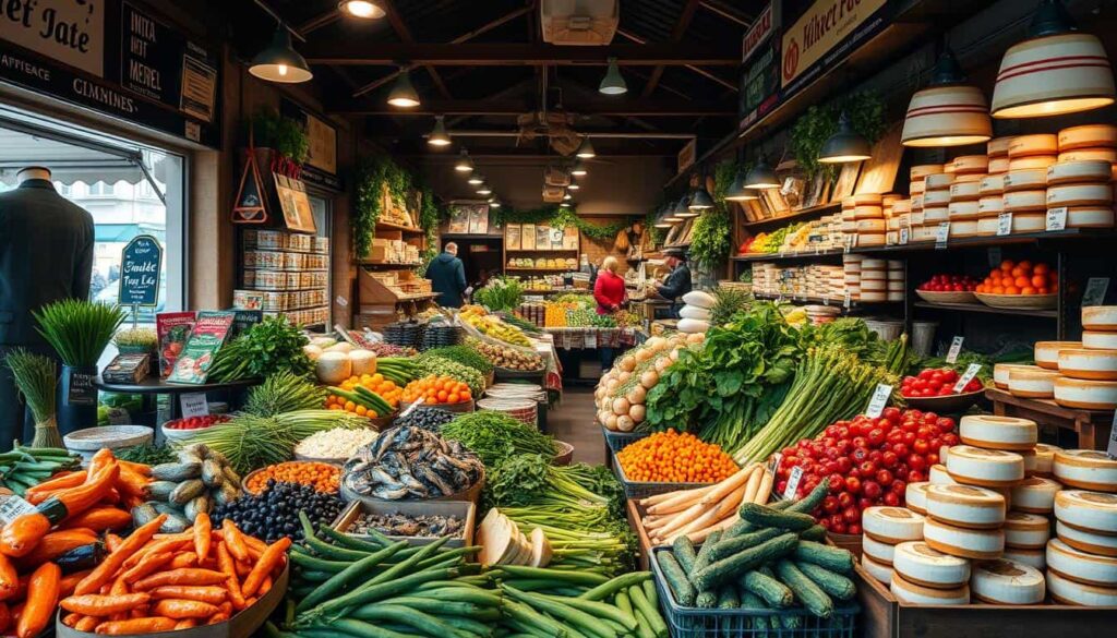 Mercado tradicional vasco con productos locales utilizados en los Restaurantes Estrella Michelin en Euskadi Mercado tradicional vasco con productos locales utilizados en los Restaurantes Estrella Michelin en Euskadi