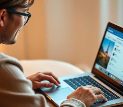 Persona buscando las mejores ofertas de viajes por internet en su laptop