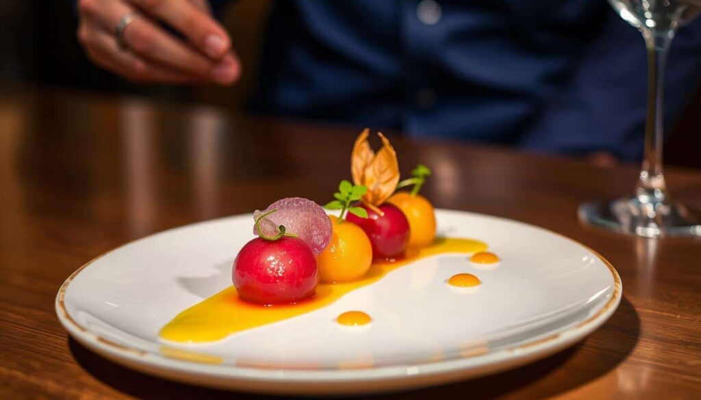 Plato gourmet elaborado en Cobo Evolución, restaurante con estrella Michelin en Burgos