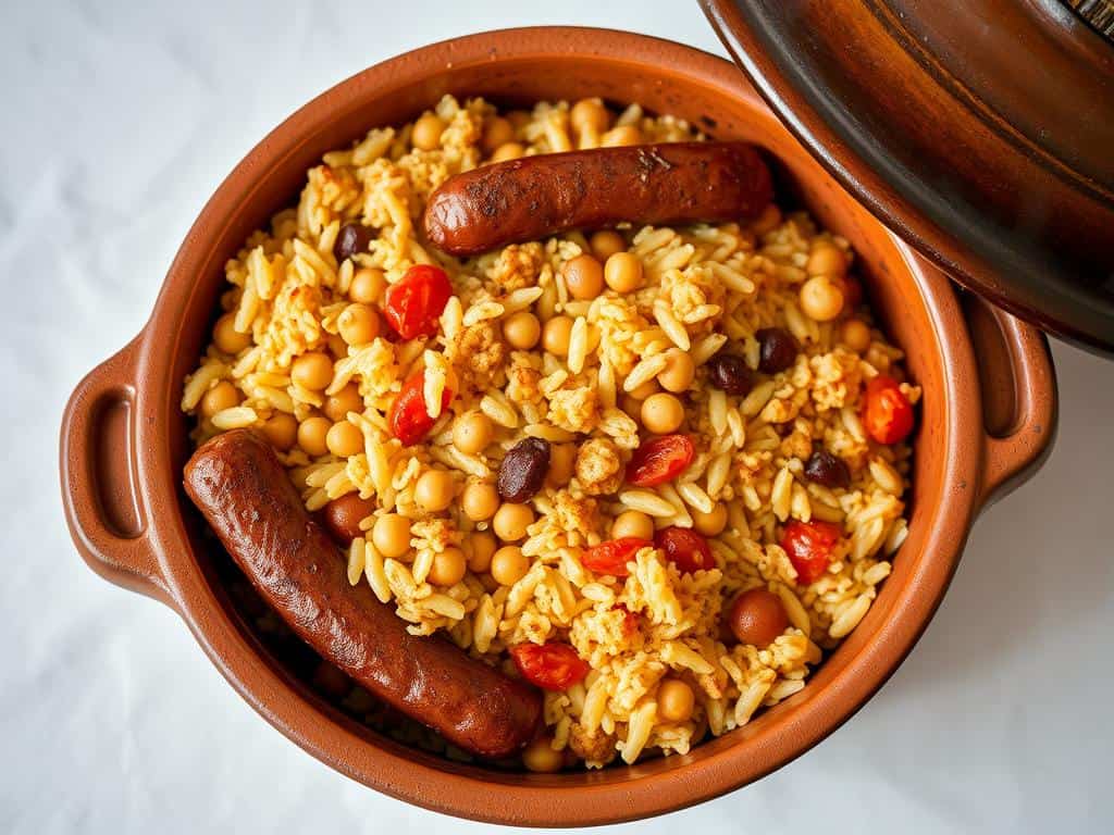 Plato tradicional de arroz al horno de Xàtiva servido en cazuela de barro Plato tradicional de arroz al horno de Xàtiva servido en cazuela de barro