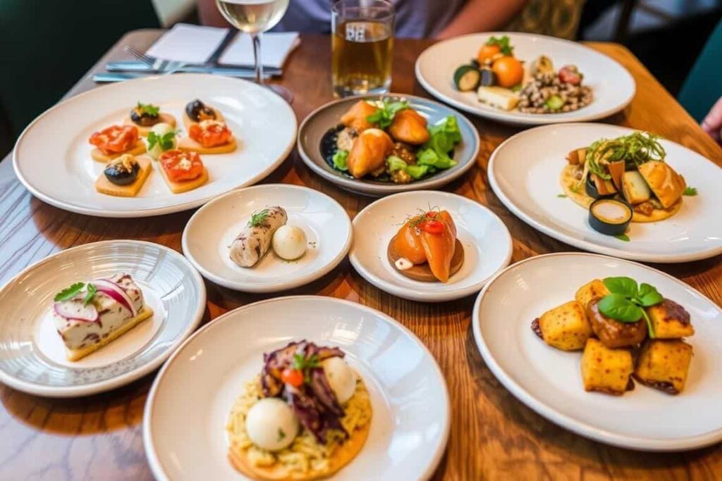 Selección de tapas gourmet en El Gourmet del Socarrat con presentación cuidada Selección de tapas gourmet en El Gourmet del Socarrat con presentación cuidada