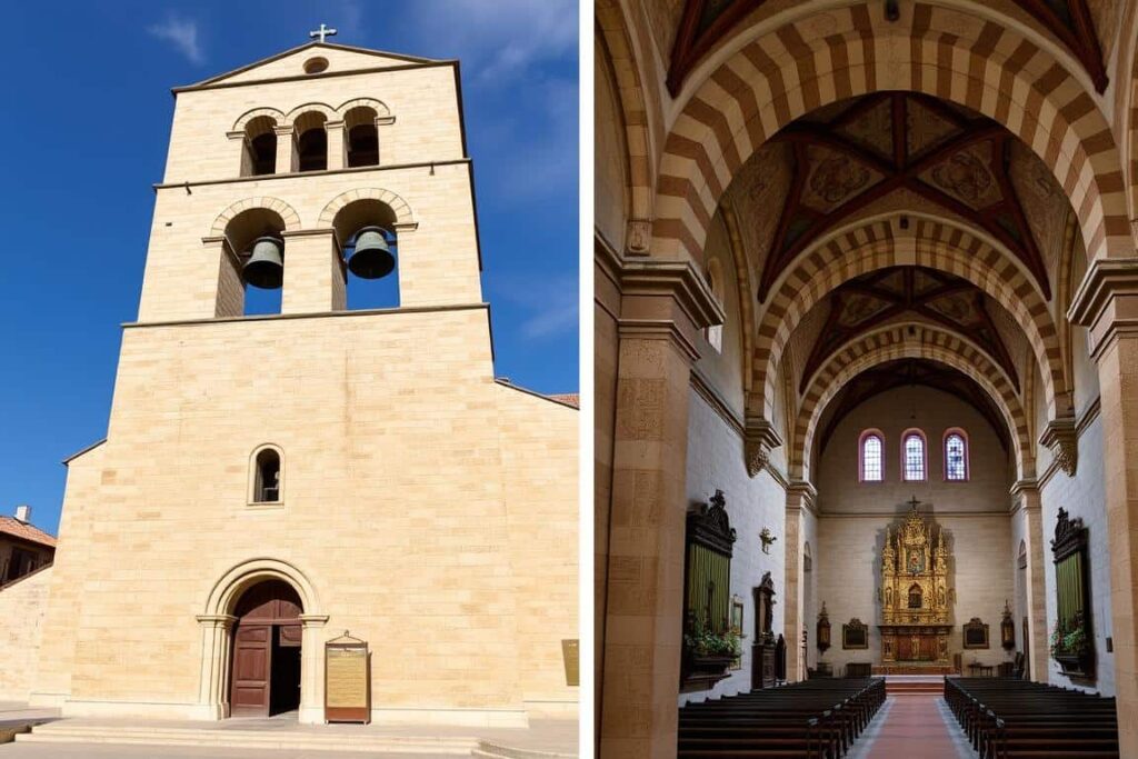 Torre e interior de la Iglesia de San Juan Bautista de Pedraza