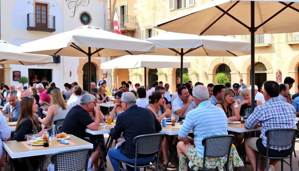 Turistas disfrutando de tapas en una terraza de Almería