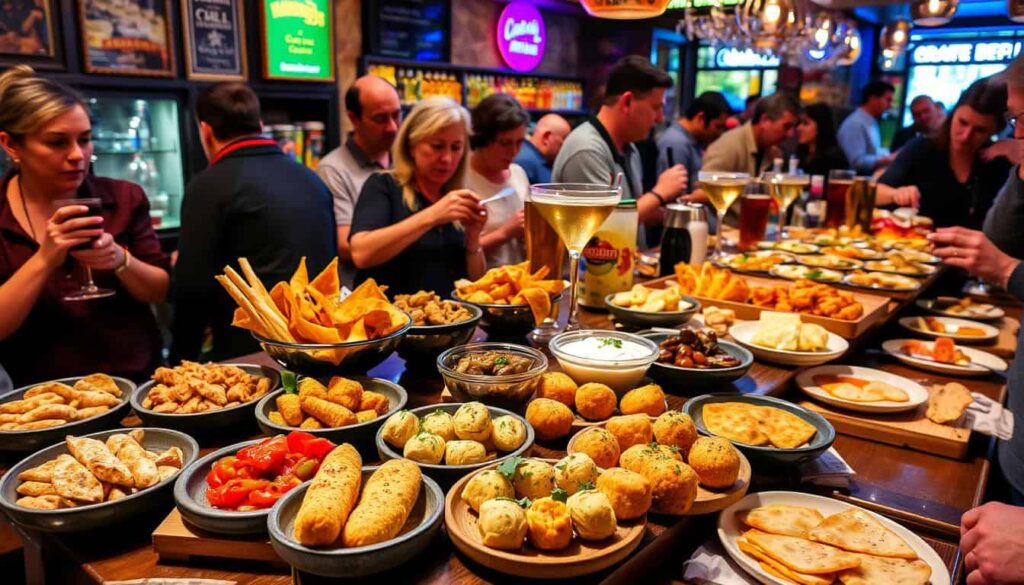 Variedad de pinchos y tapas en un bar de Burgos