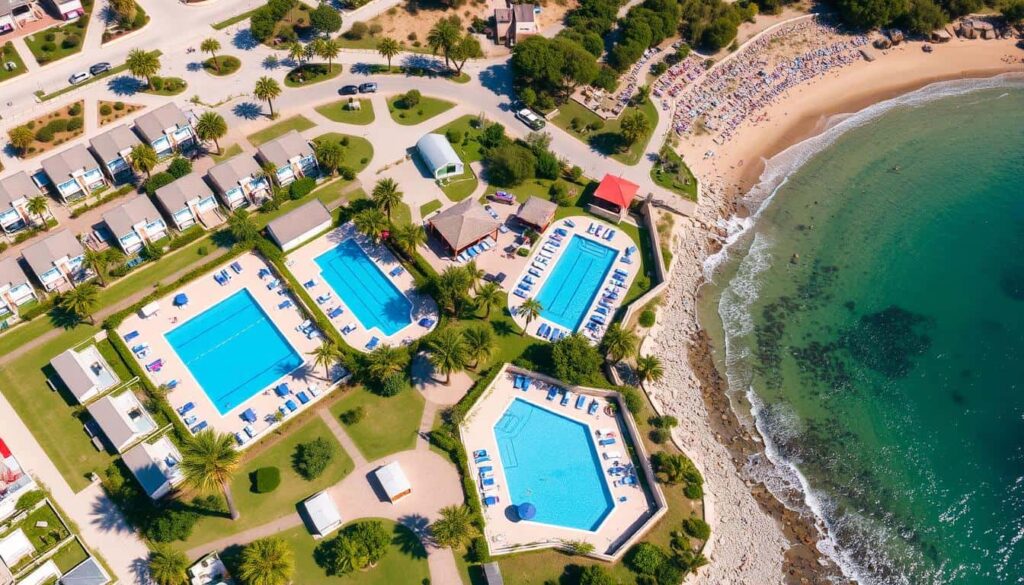 Vista panorámica del Camping La Torre del Sol en la Costa Dorada con sus instalaciones frente al mar