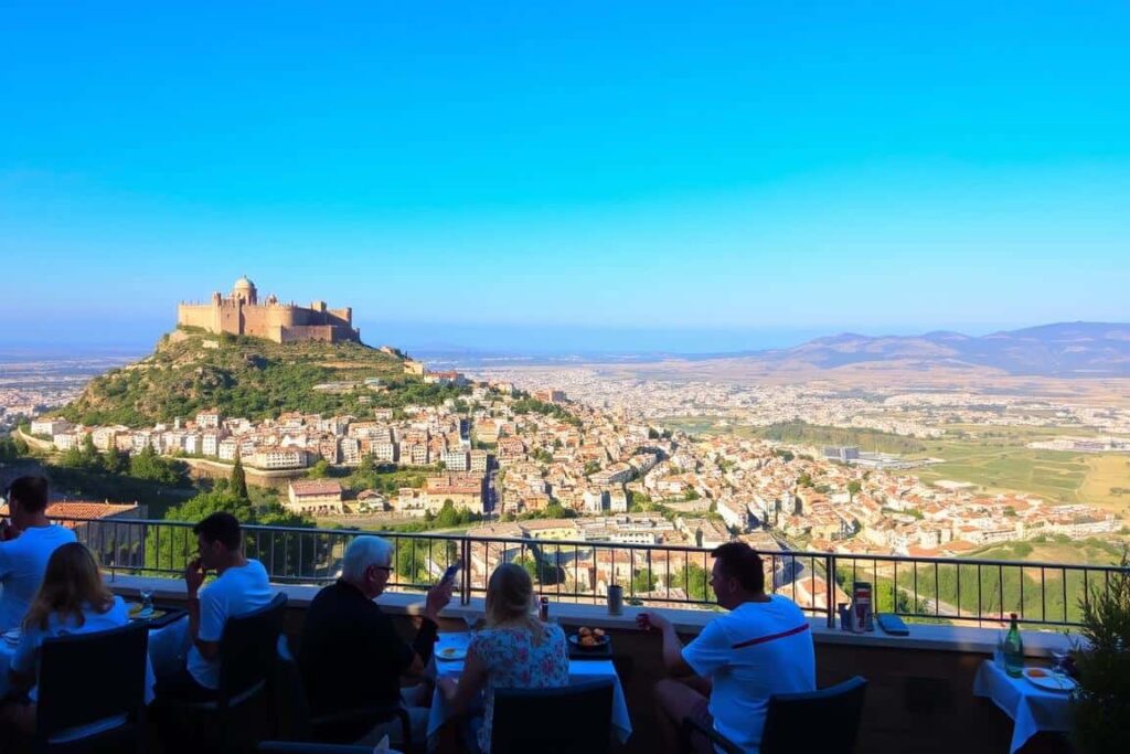 Vistas panorámicas desde la terraza del Restaurante Montsant con la ciudad de Xàtiva al fondo Vistas panorámicas desde la terraza del Restaurante Montsant con la ciudad de Xàtiva al fondo