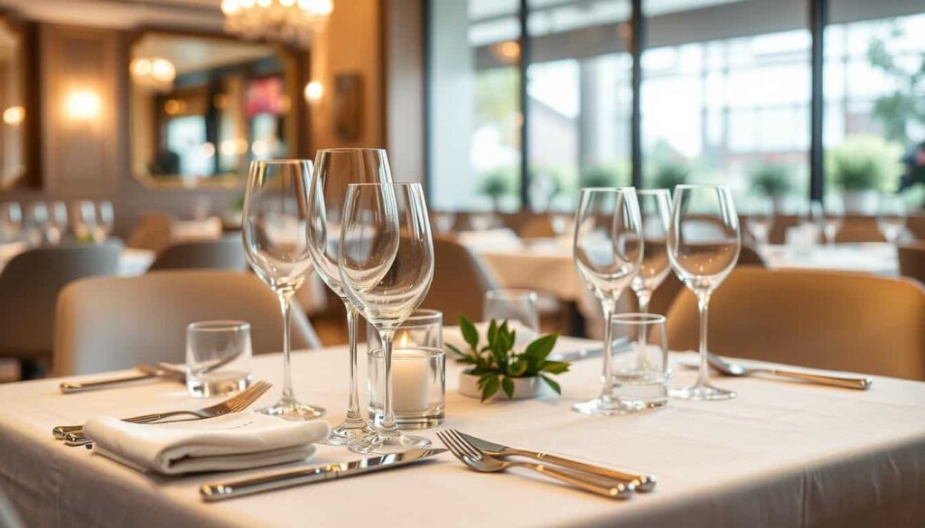 Mesa elegantemente preparada en un restaurante Estrella Michelin de Valencia