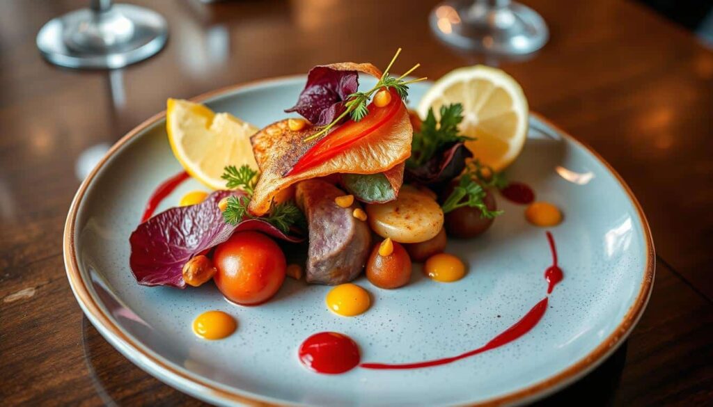 Plato creativo del restaurante Fierro con una Estrella Michelin en Valencia