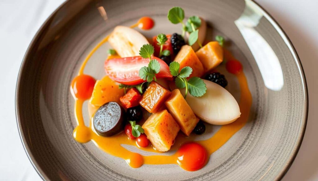 Plato emblemático del restaurante El Poblet con dos Estrellas Michelin en Valencia