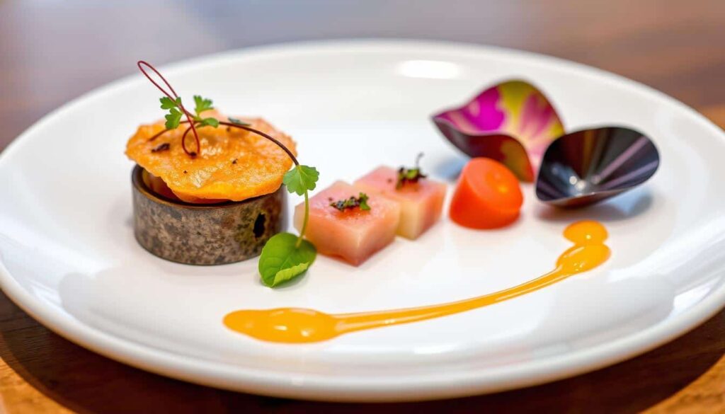 Plato minimalista del restaurante Lienzo con una Estrella Michelin en Valencia