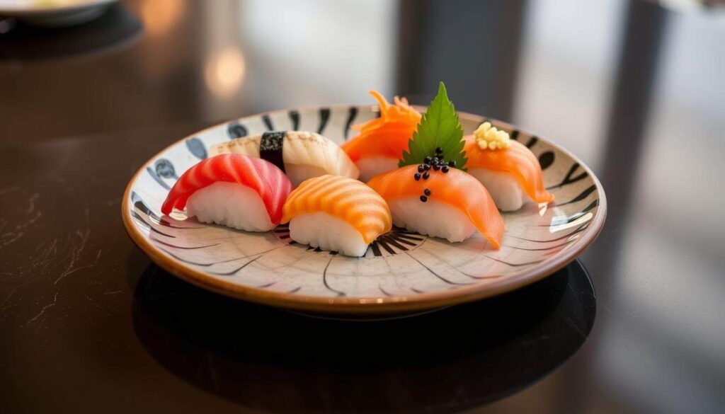 Presentación elegante de sushi en Kaido Sushi Bar con una Estrella Michelin en Valencia