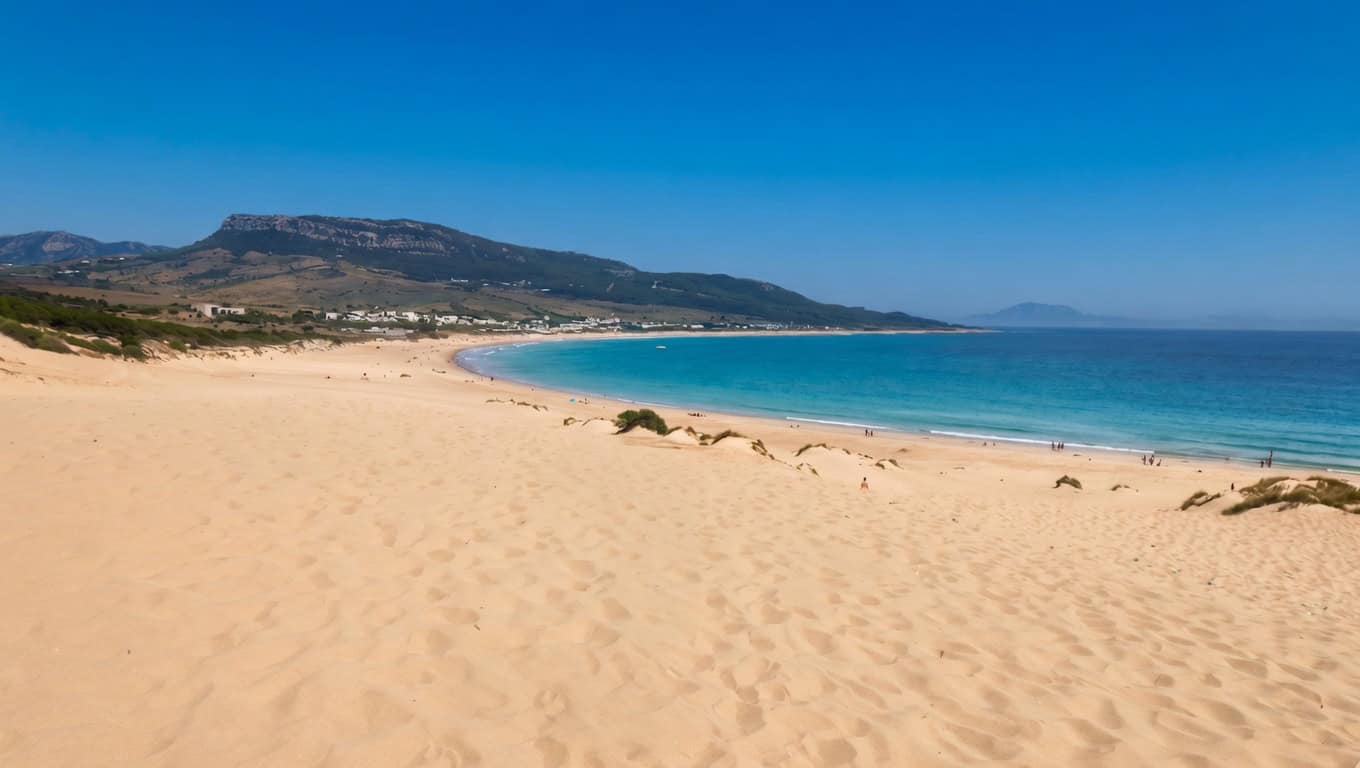 Playa nudista en España con agua turquesa y arena fina