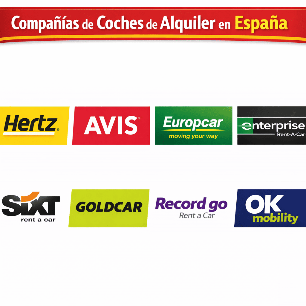 Mostrador de alquiler de coches en aeropuerto español con varias compañías disponibles