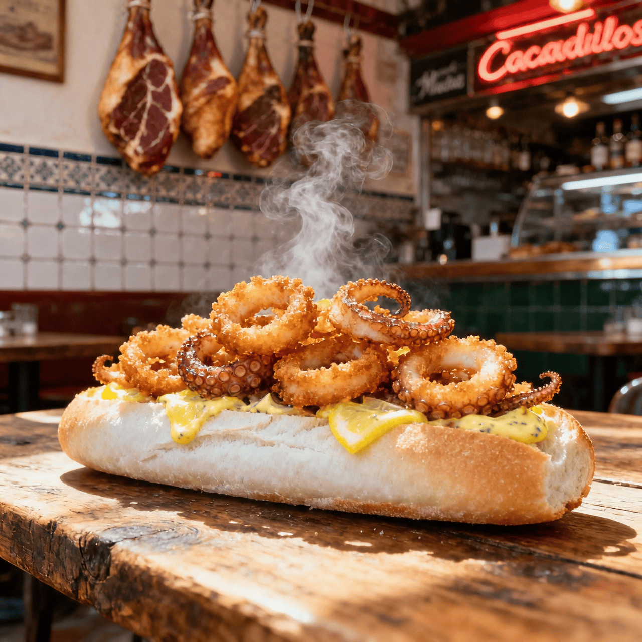Bocadillo de calamares en barra castiza de Madrid