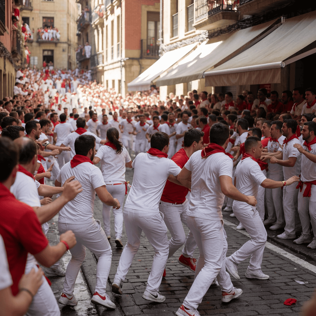 Encierro de San Fermín en las calles de Pamplona