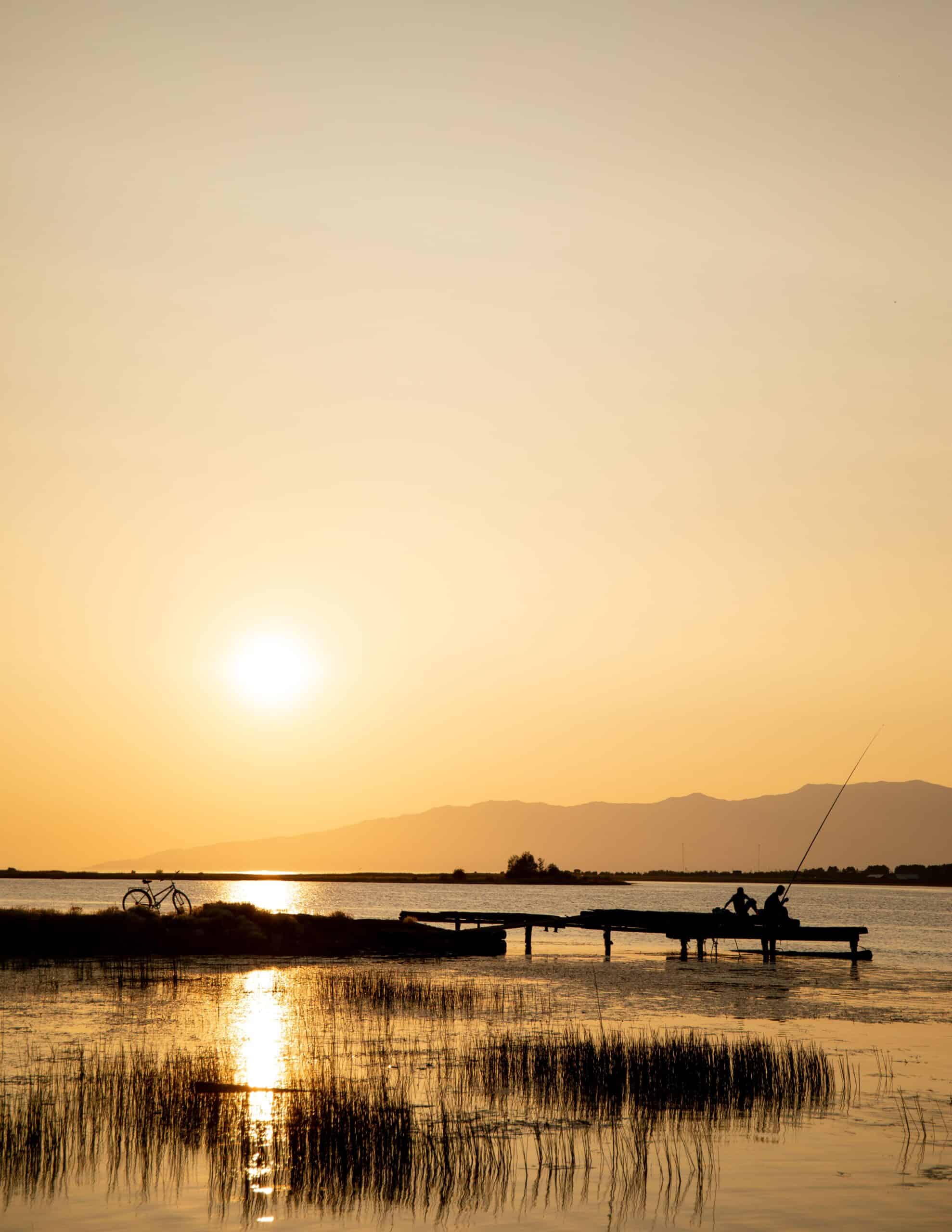Lago de la Albufera de Valencia al amanecer con barca tradicional albuferenc