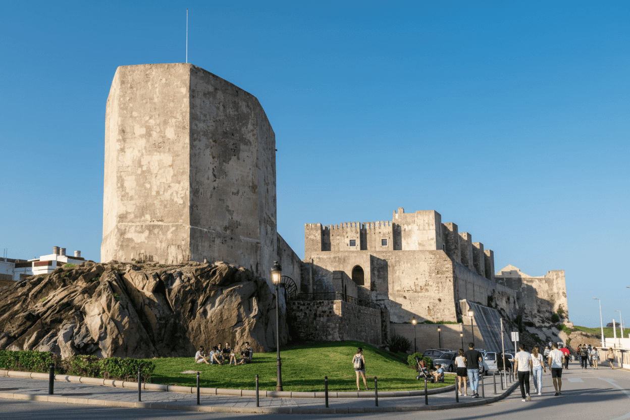 Murallas medievales de Tarifa junto al mar