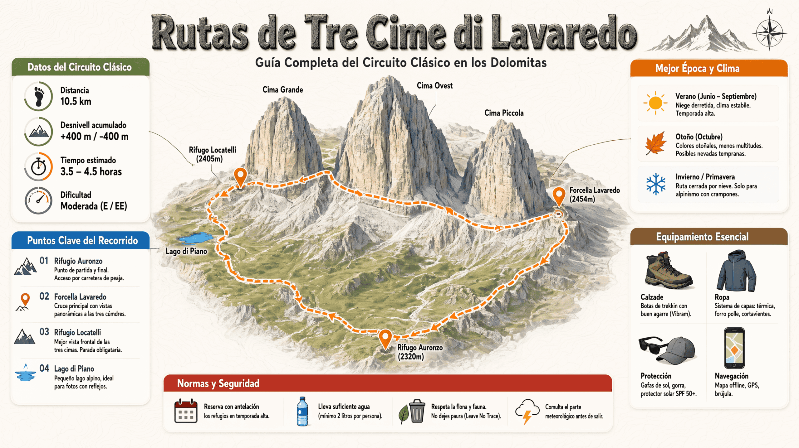 Refugio Locatelli con las Tre Cime di Lavaredo al fondo