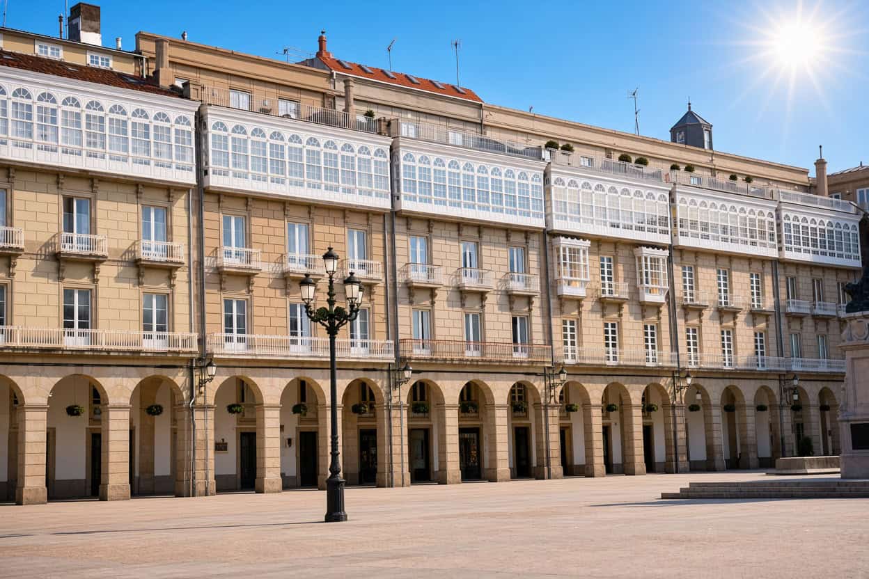 Soportales y galerías acristaladas de la Plaza de María Pita en A Coruña